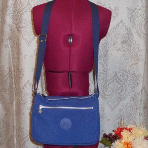 Kipling Blue Crossbody Bag Long Adj Strap Zipper Closures
